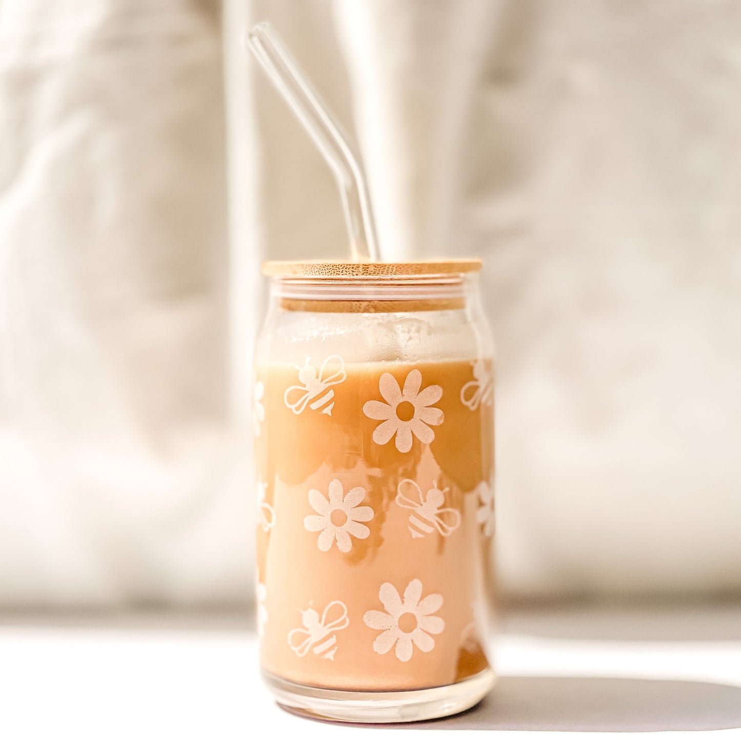 Glass Cups with Lid & Straw