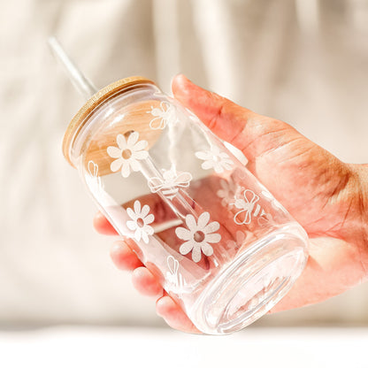 Glass Cups with Lid & Straw