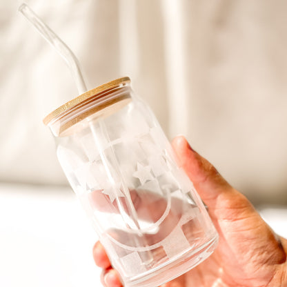 Glass Cups with Lid & Straw