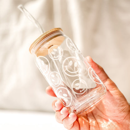 Glass Cups with Lid & Straw