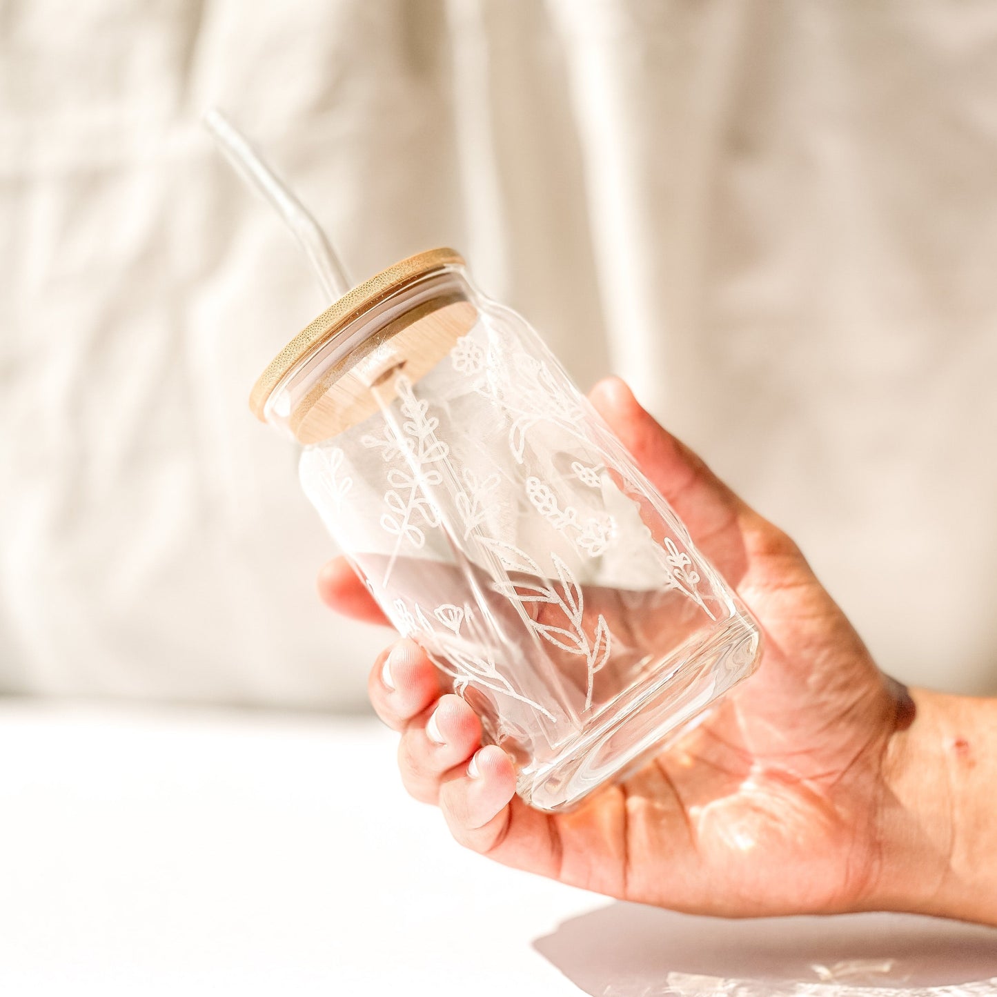 Glass Cups with Lid & Straw