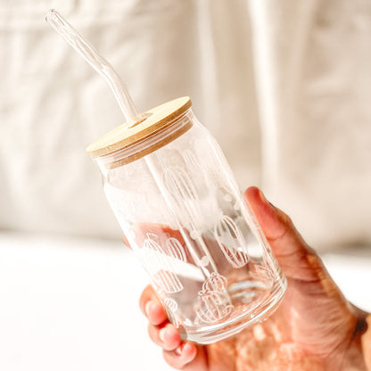 Glass Cups with Lid & Straw